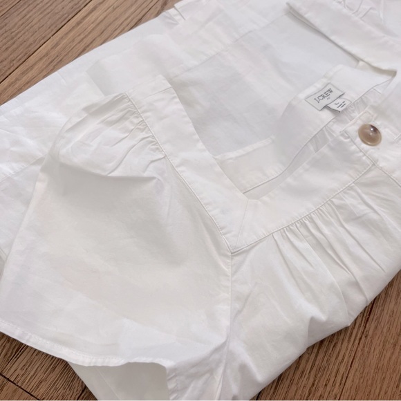 J.Crew Factory Short Sleeve White Blouse Button Detail Front Square Neck Large - Picture 5 of 6